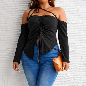 Drawstring Front Split Top